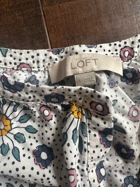 LOFT White Floral Dot Top - Yellow, Teal & Pink Accents